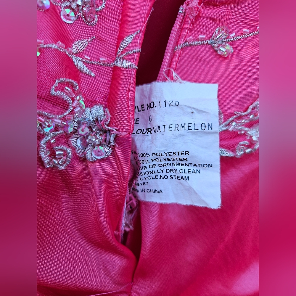 Watermelon Pink Embellished Strapless Gown - Picture 15 of 16